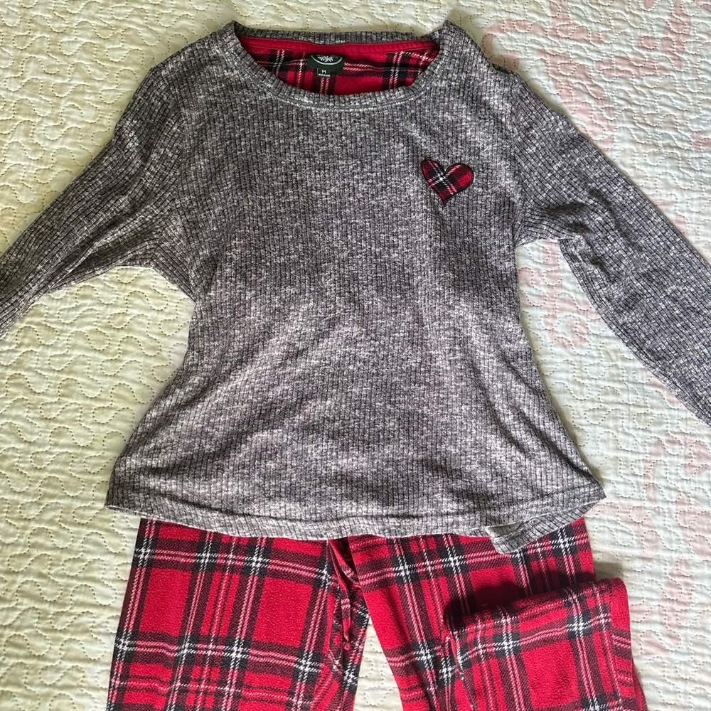 Cute Gray and Red Plaid Pajama Set